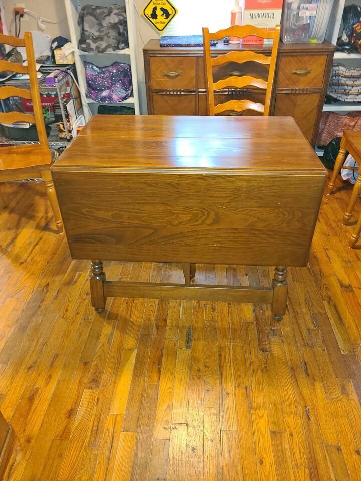 Marketplace drop-leaf table shown with one leaf lowered